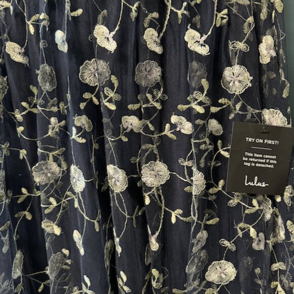 Lulu's Whimsical Allure Navy Mesh Embroidered One-Shoulder Maxi Dress - Picture 9 of 10
